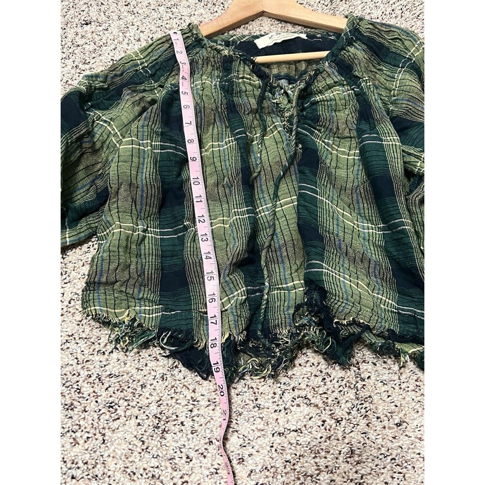 Free People Plaid Tunic Top Oversize Raw Hem Pullover Green Cloudbreaker XS - Picture 8 of 9